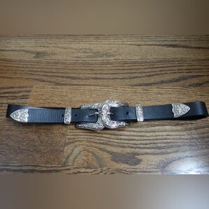 B-low the Belt - Baby Bri Bri Leather Belt - Black/Silver - Size: Small